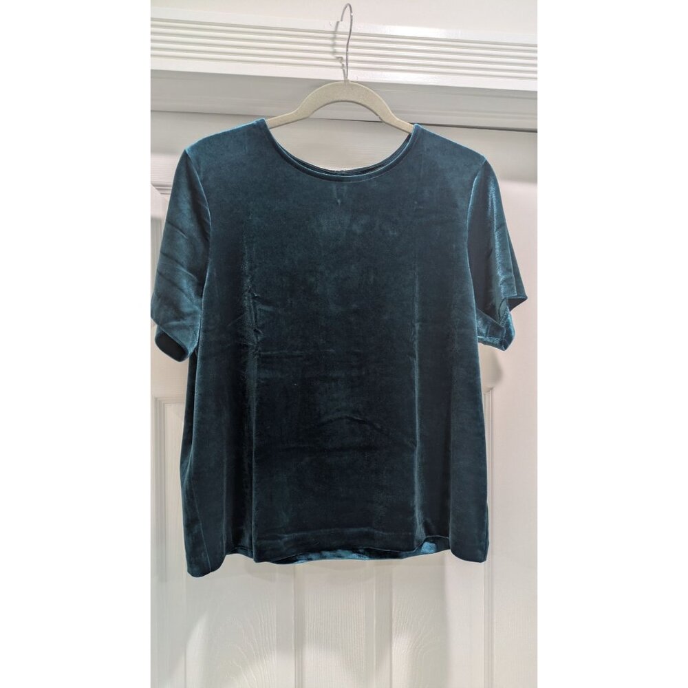 NWT Banana Republic Top Womens Large Emerald Velvet Short Sleeve Jewel Tone
